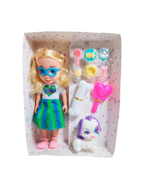 Muñeca Vestido Deportivo Gafas Mascota Y Accesorios Juguete