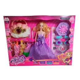 Muñeca Vestido Elegante De Gala Bolso + Accesorios Juguete