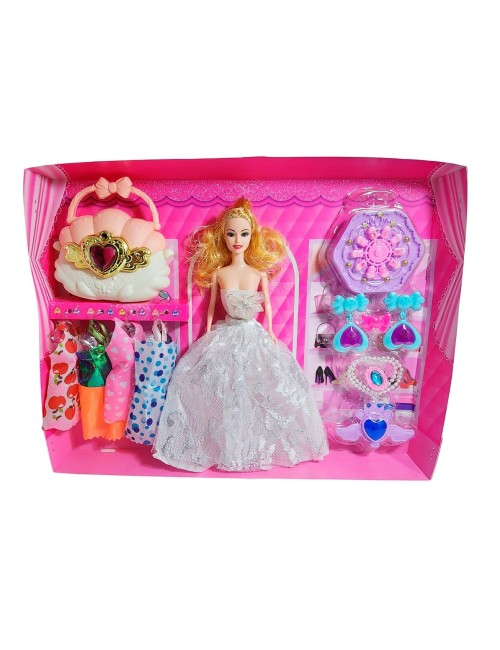 Muñeca Vestido Elegante De Gala Bolso + Accesorios Juguete