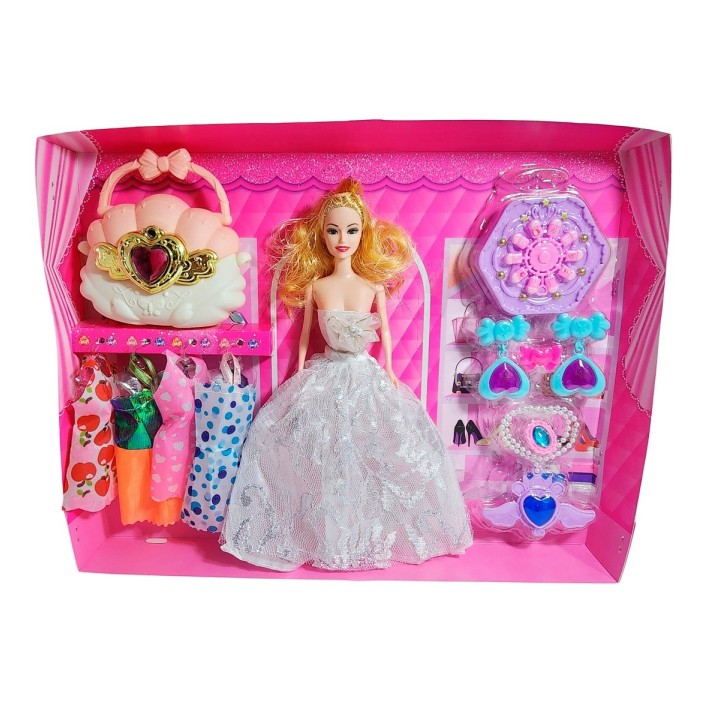 Muñeca Vestido Elegante De Gala Bolso + Accesorios Juguete