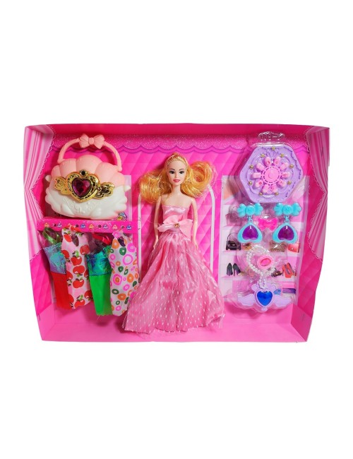 Muñeca Vestido Elegante De Gala Bolso + Accesorios Juguete