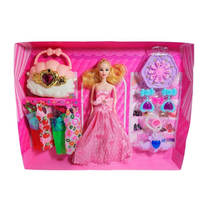 Muñeca Vestido Elegante De Gala Bolso + Accesorios Juguete