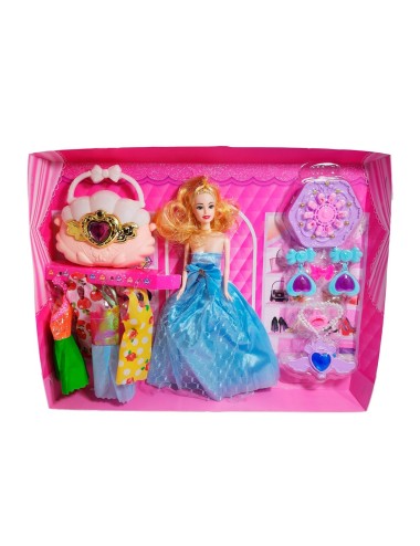 Muñeca Vestido Elegante De Gala Bolso + Accesorios Juguete