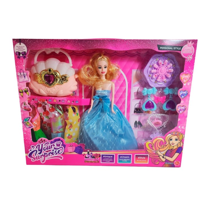 Muñeca Vestido Elegante De Gala Bolso + Accesorios Juguete