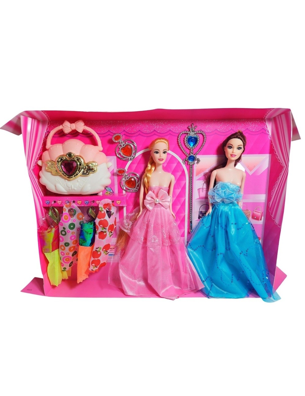 Muñeca Duo Vestidos Accesorios Princesas + Bolso Juguete