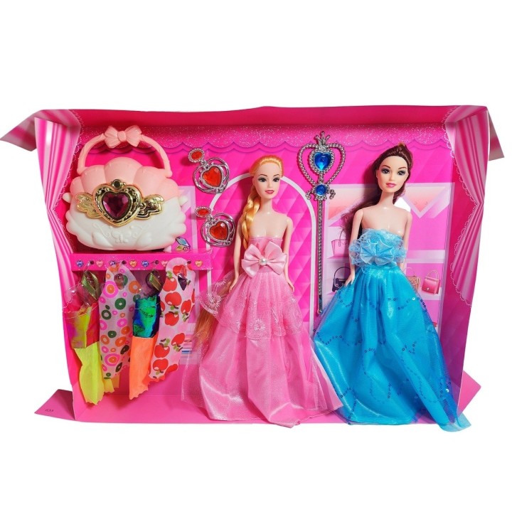Muñeca Duo Vestidos Accesorios Princesas + Bolso Juguete