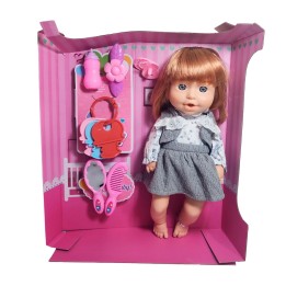 Muñeca Tierna Con Vestido Sonajero + Accesorios Juguete Niña