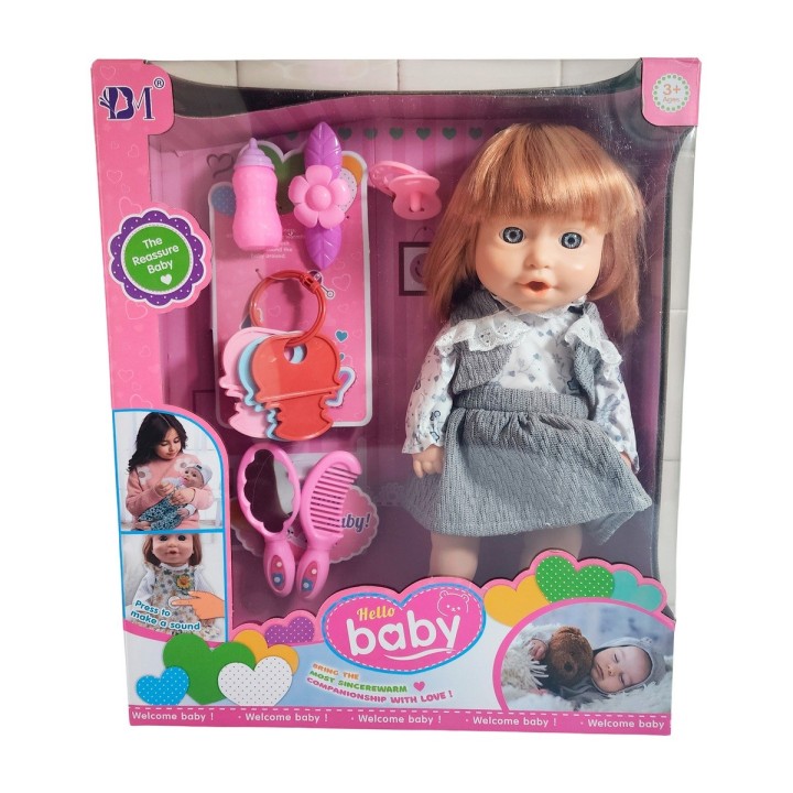 Muñeca Tierna Con Vestido Sonajero + Accesorios Juguete Niña