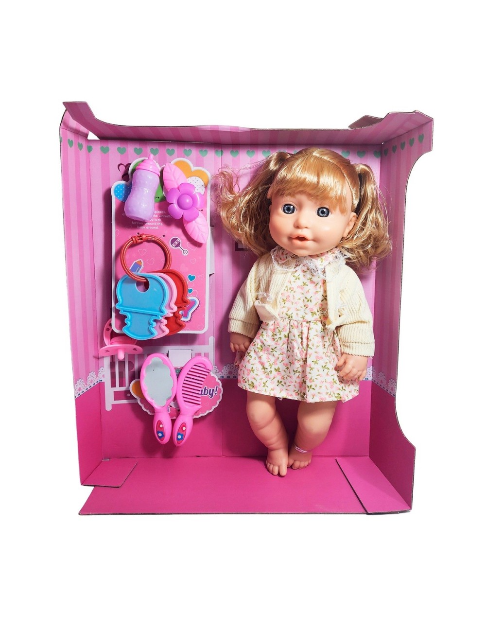 Muñeca Tierna Con Vestido Sonajero + Accesorios Juguete Niña