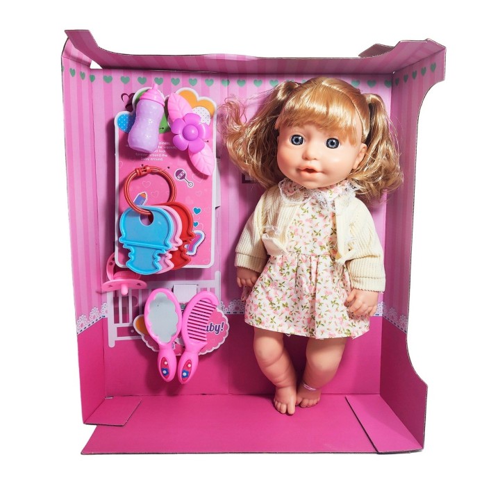 Muñeca Tierna Con Vestido Sonajero + Accesorios Juguete Niña