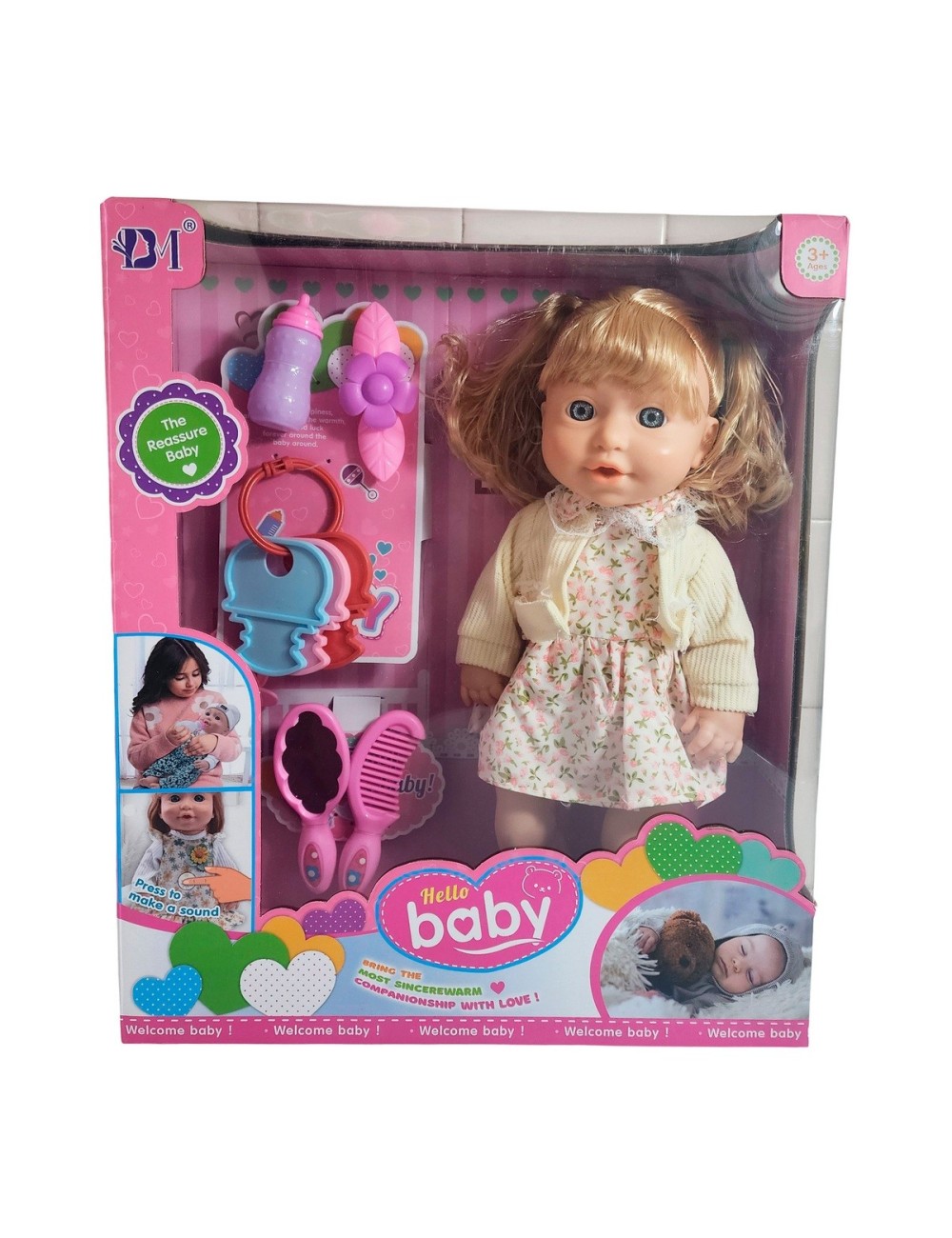 Muñeca Tierna Con Vestido Sonajero + Accesorios Juguete Niña