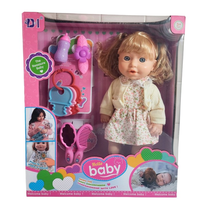 Muñeca Tierna Con Vestido Sonajero + Accesorios Juguete Niña