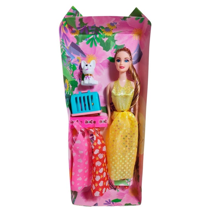 Muñeca Con Vestidos + Mascota Y Accesorio