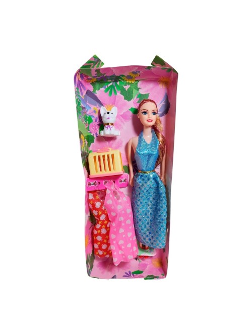 Muñeca Con Vestidos + Mascota Y Accesorio