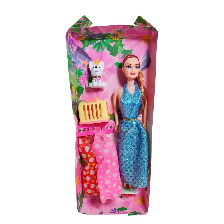 Muñeca Con Vestidos + Mascota Y Accesorio