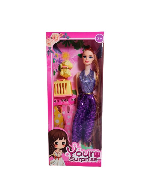 Muñeca Con Vestidos + Mascota Y Accesorio