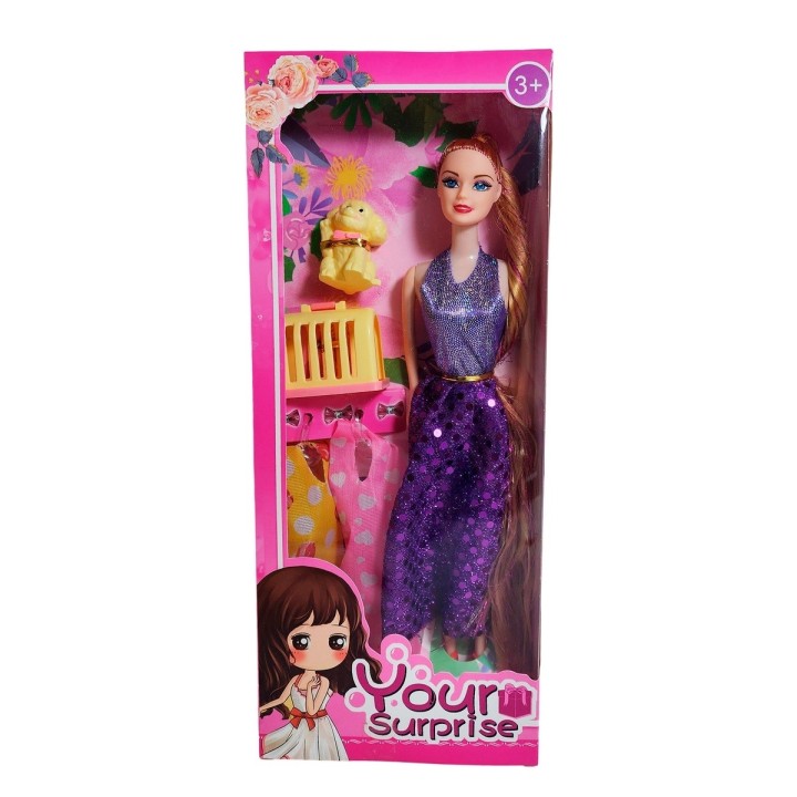Muñeca Con Vestidos + Mascota Y Accesorio