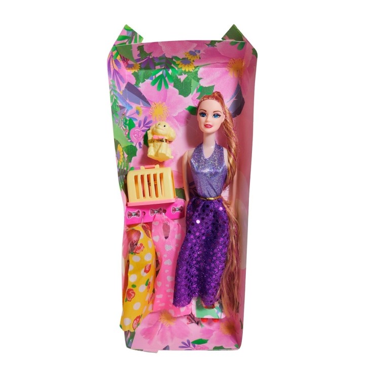Muñeca Con Vestidos + Mascota Y Accesorio