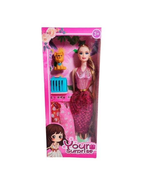 Muñeca Con Vestidos + Mascota Y Accesorio