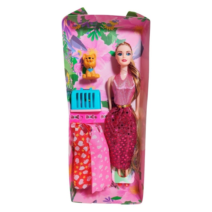 Muñeca Con Vestidos + Mascota Y Accesorio