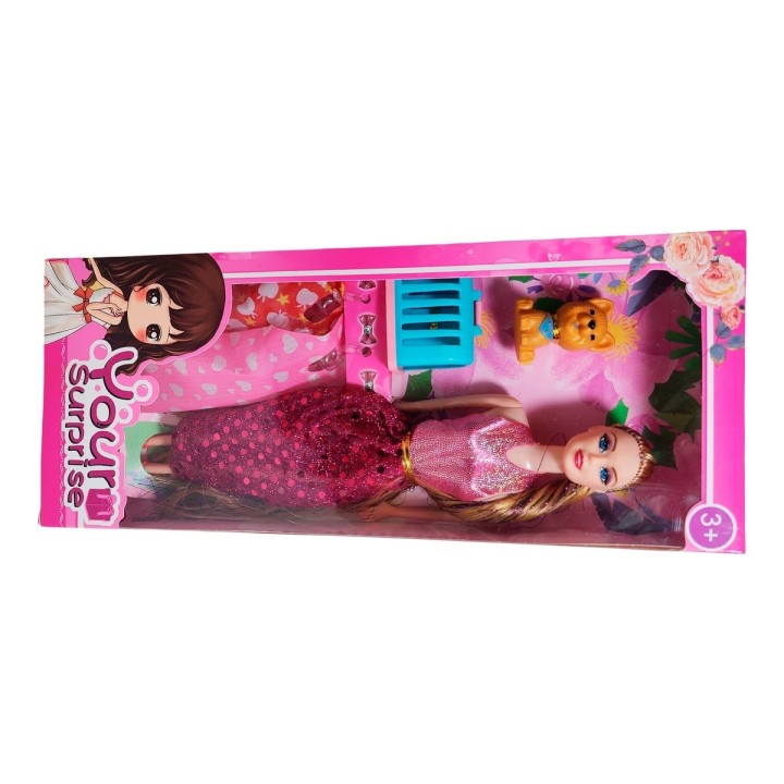 Muñeca Con Vestidos + Mascota Y Accesorio