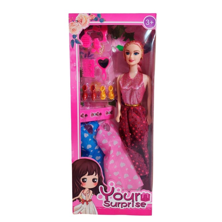Muñeca Con Vestidos + Zapatos Y Accesorios De Juguete Niñas