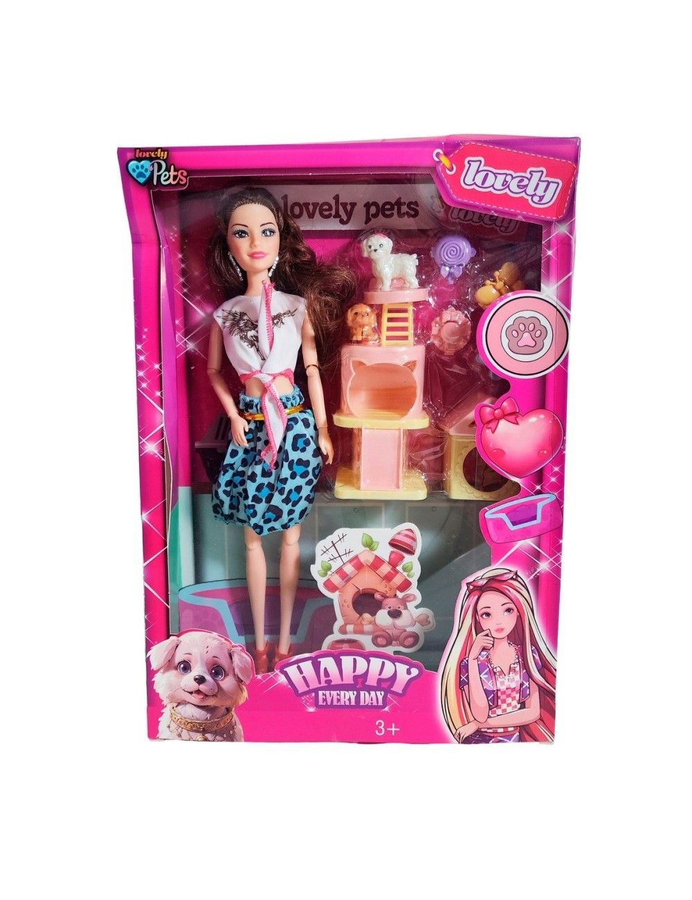 Muñeca Con Vestido + Casa De Mascotas Y Mascotas Accesorios