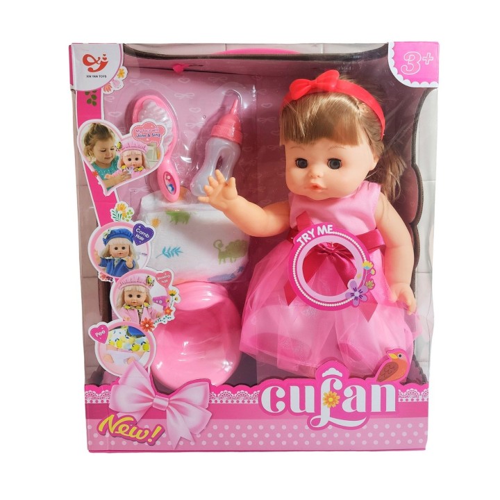 Muñeca Vestido Bacinilla Tetero Peine + Pañal Juguete Niñas