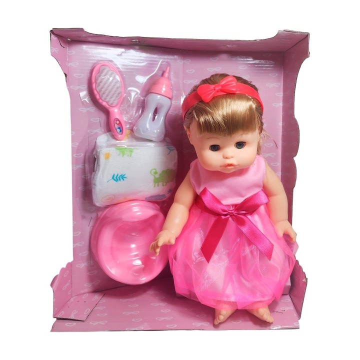 Muñeca Vestido Bacinilla Tetero Peine + Pañal Juguete Niñas