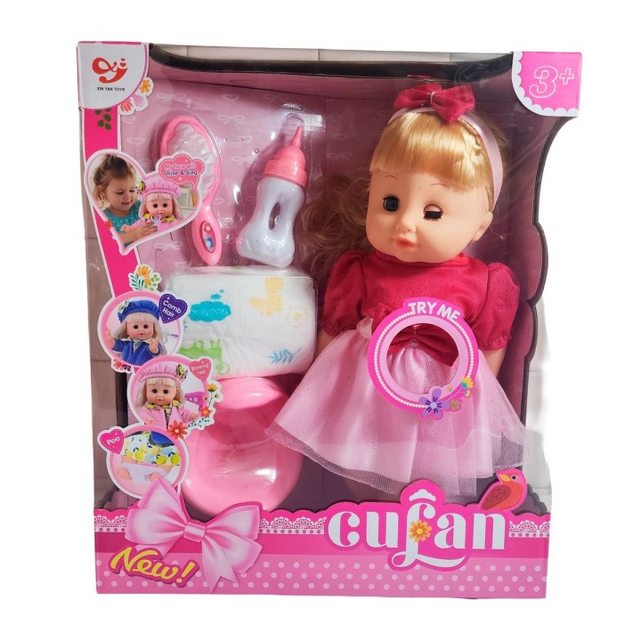 Muñeca Vestido Peine Bacinilla Tetero + Pañal Juguete Niñas