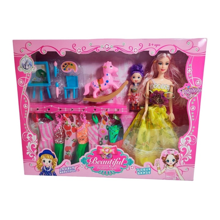 Muñeca Con Vestidos Con Hija Y Caballo Accesorios Juguete