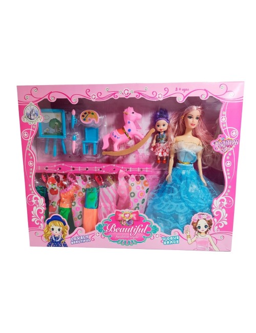 Muñeca Con Vestidos Con Hija Y Caballo Accesorios Juguete