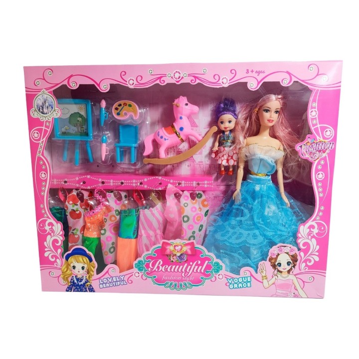 Muñeca Con Vestidos Con Hija Y Caballo Accesorios Juguete