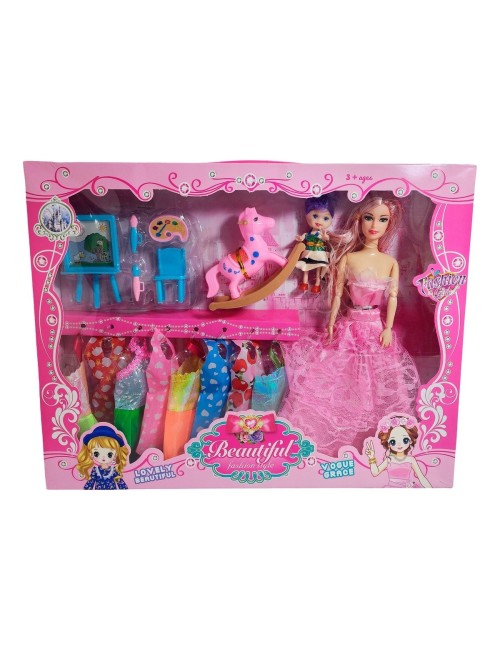 Muñeca Con Vestidos Con Hija Y Caballo Accesorios Juguete
