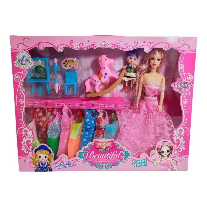 Muñeca Con Vestidos Con Hija Y Caballo Accesorios Juguete