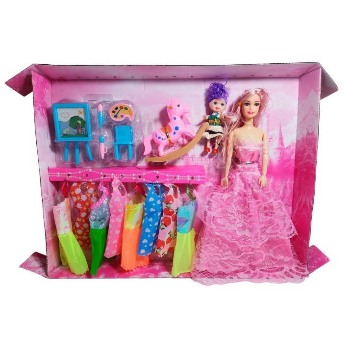 Muñeca Con Vestidos Con Hija Y Caballo Accesorios Juguete