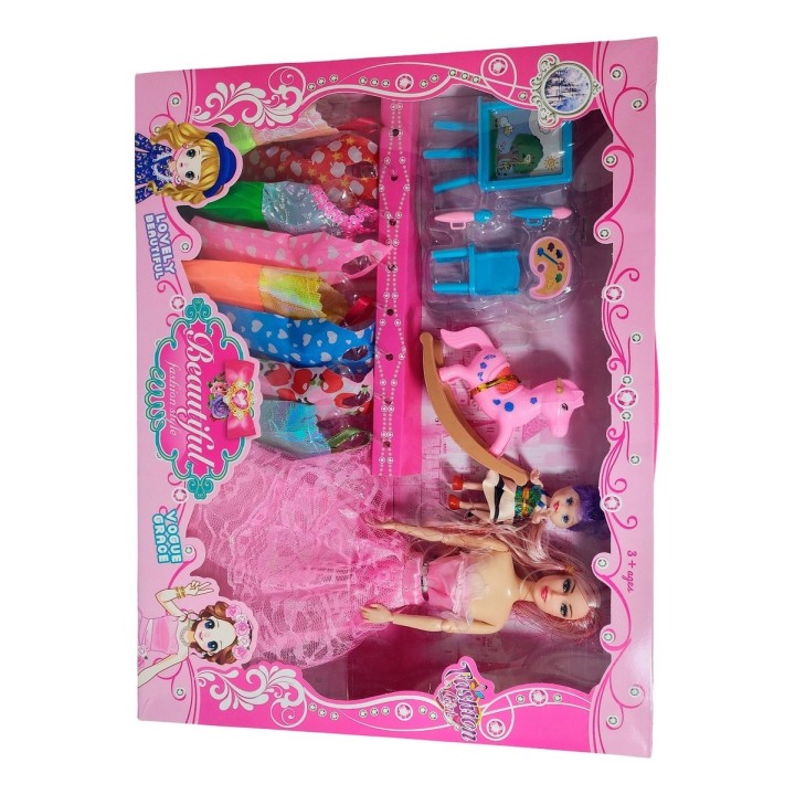 Muñeca Con Vestidos Con Hija Y Caballo Accesorios Juguete