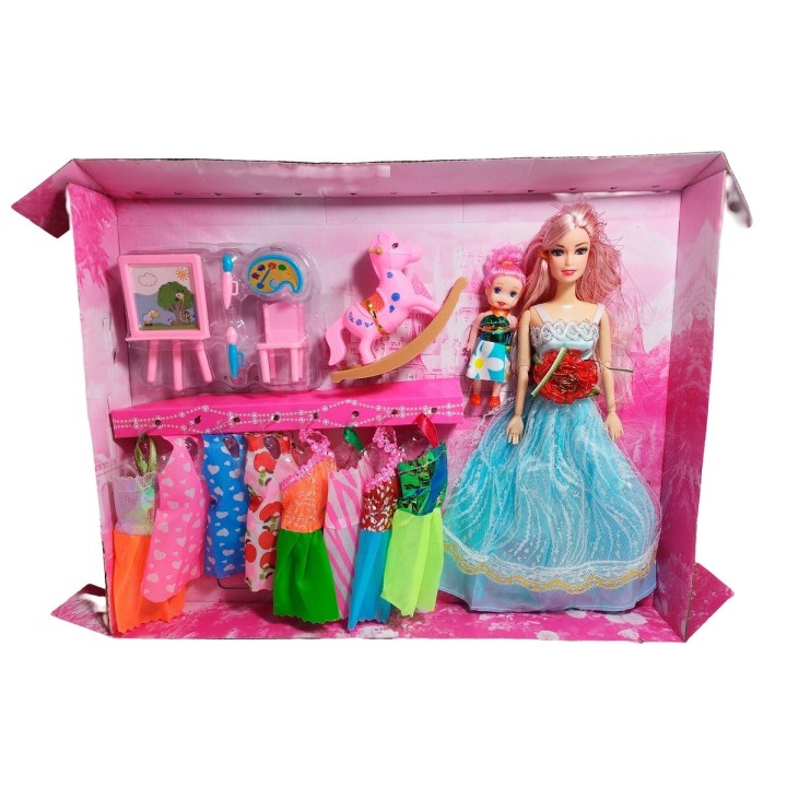 Muñeca Con Vestidos Con Hija Y Caballo Accesorios Juguete