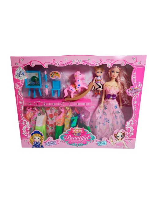 Muñeca Con Vestidos Con Hija Y Caballo Accesorios Juguete