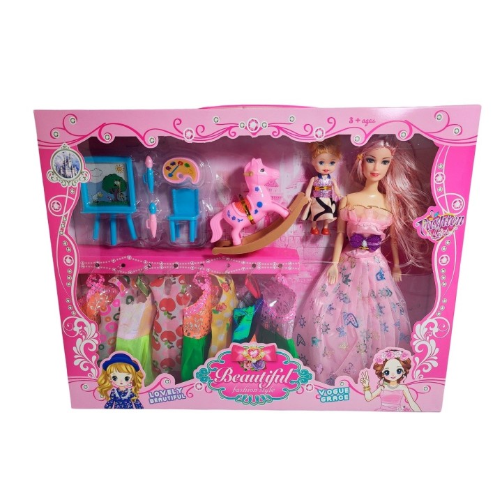 Muñeca Con Vestidos Con Hija Y Caballo Accesorios Juguete