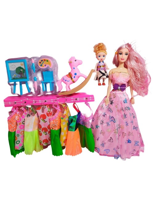 Muñeca Con Vestidos Con Hija Y Caballo Accesorios Juguete