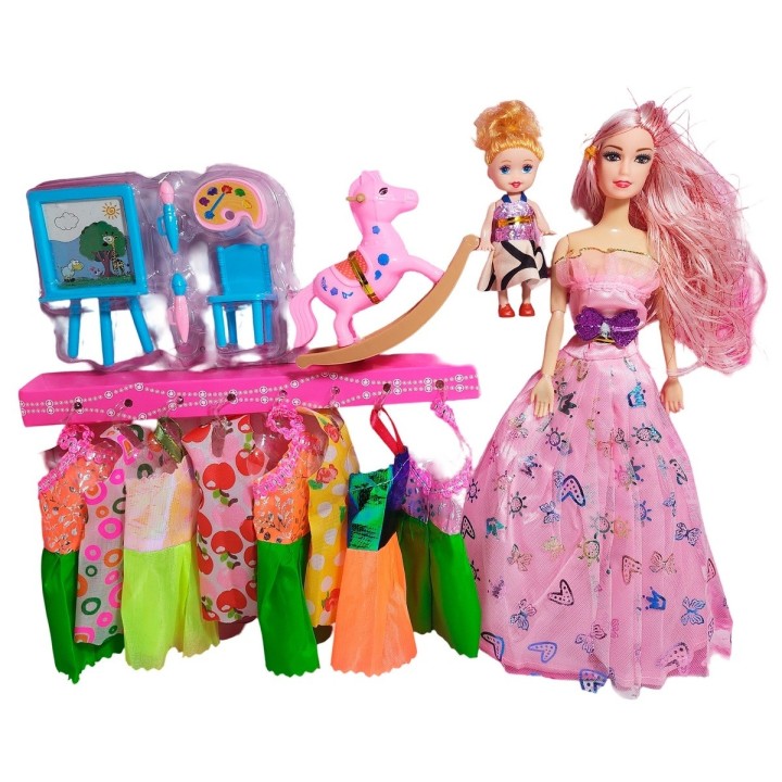 Muñeca Con Vestidos Con Hija Y Caballo Accesorios Juguete