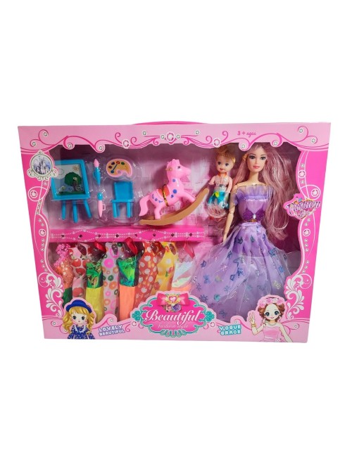 Muñeca Con Vestidos Con Hija Y Caballo Accesorios Juguete