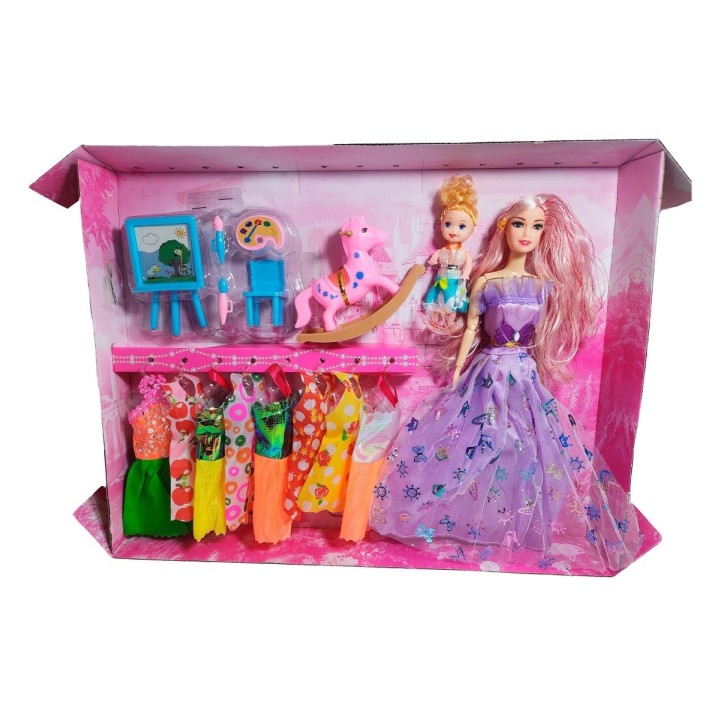 Muñeca Con Vestidos Con Hija Y Caballo Accesorios Juguete