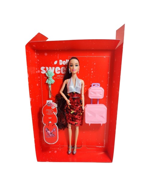 Muñeca Vestido De Lentejuelas + Accesorios Juguete Niñas