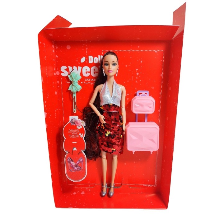 Muñeca Vestido De Lentejuelas + Accesorios Juguete Niñas