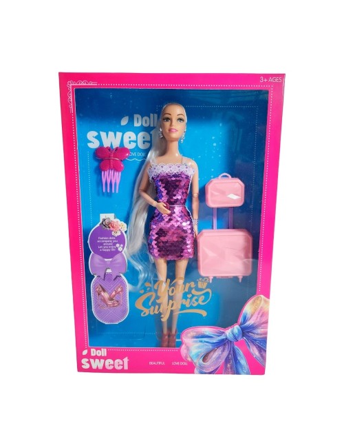 Muñeca Vestido De Lentejuelas + Accesorios Juguete Niñas