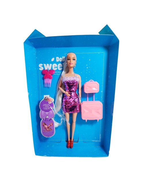 Muñeca Vestido De Lentejuelas + Accesorios Juguete Niñas