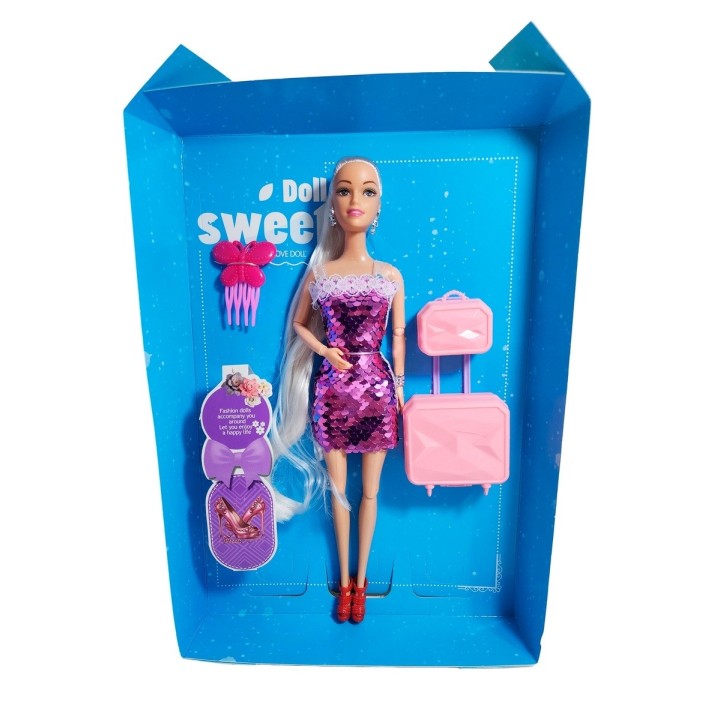 Muñeca Vestido De Lentejuelas + Accesorios Juguete Niñas