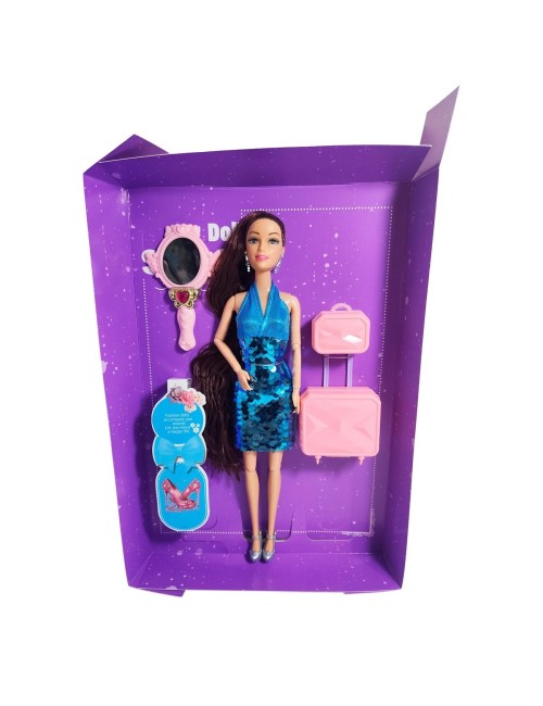 Muñeca Vestido De Lentejuelas + Accesorios Juguete Niñas